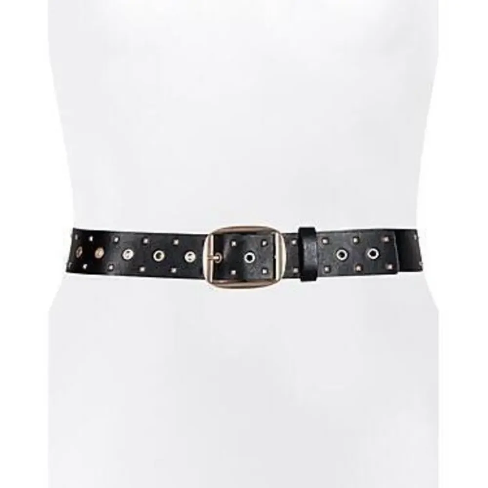 Allsaints Pyramid Women's Black/Gold Stud Leather Belt M
